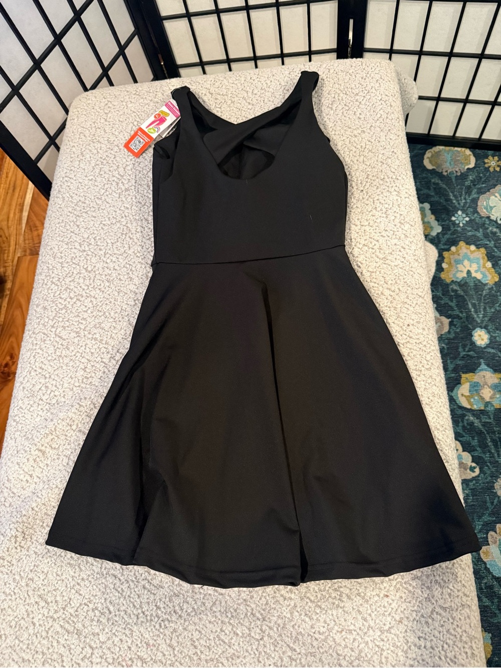 POP Fit Black Sleeveless Skater Dress with V-Back Detail